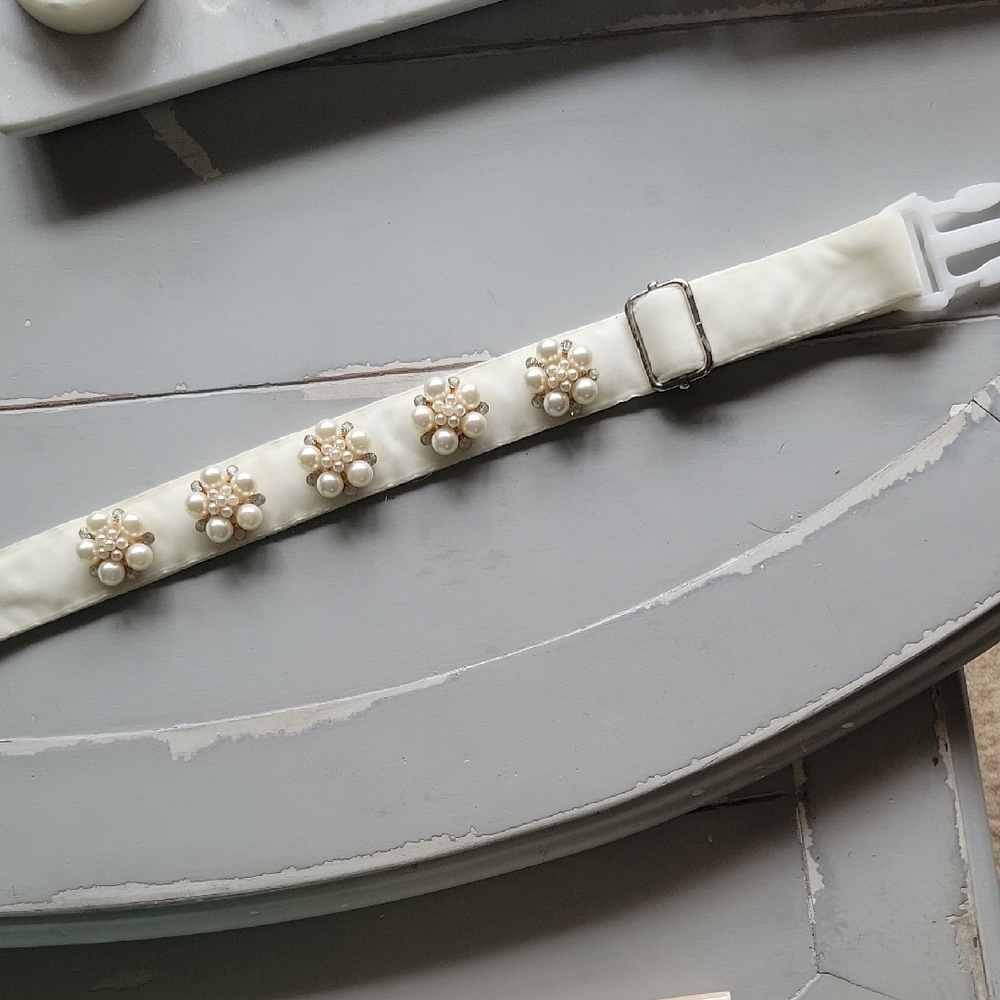 Elegant Cream Pearl Embellished Dog Collar
